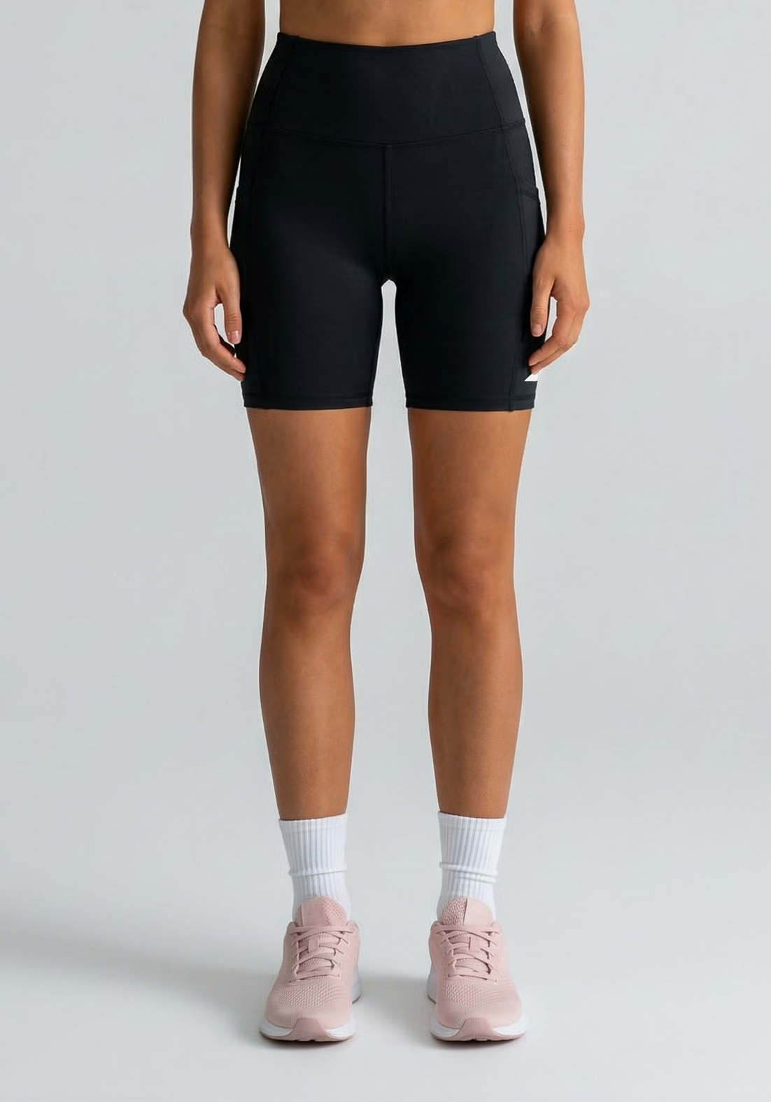 Layer Hybrid Training Tight Shorts in Black, front view
