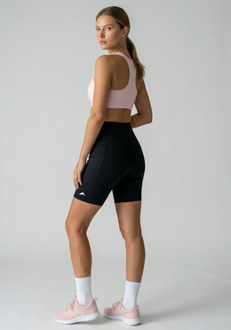 Layer Hybrid Training Tight Shorts in Black, back side view
