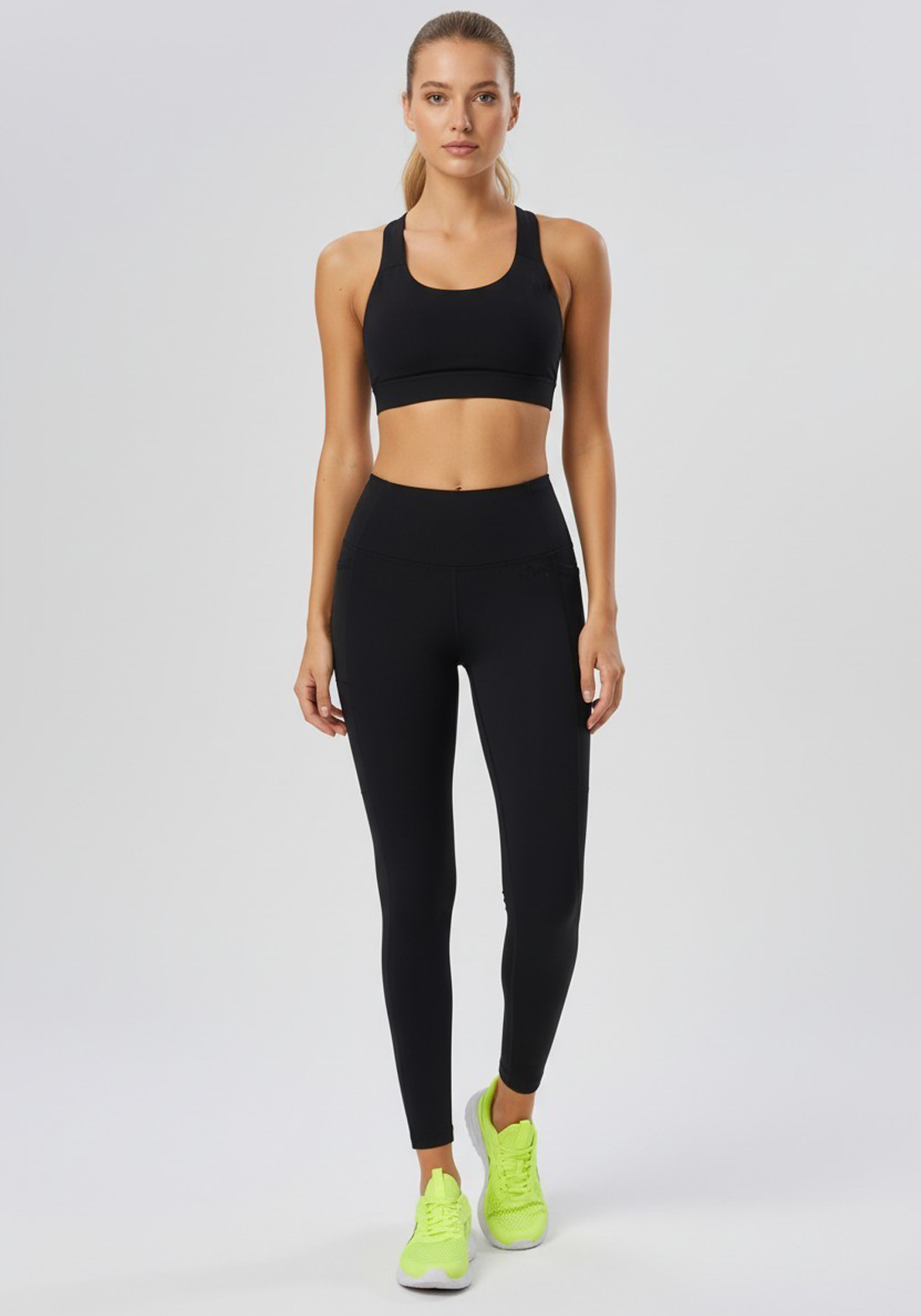 Layer LRX Training Leggings in Black, full front view

