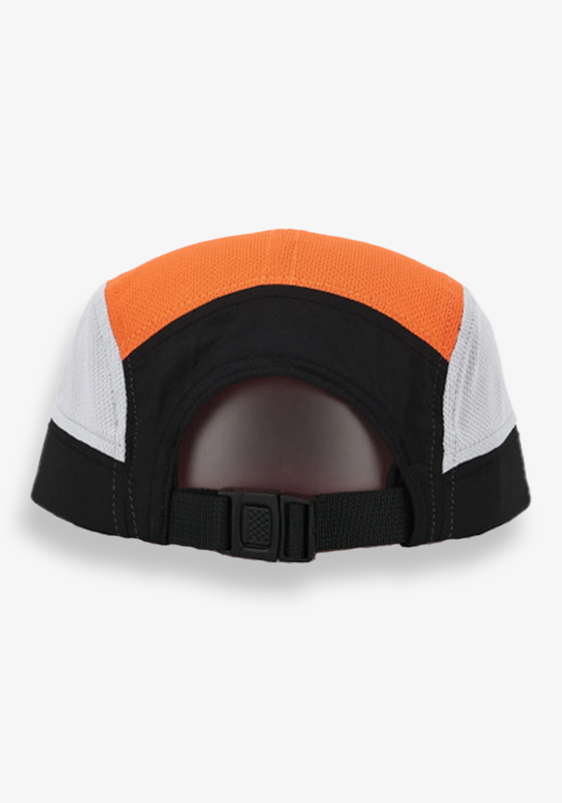 Layer Running Cap in black orange, back view with clip closure
