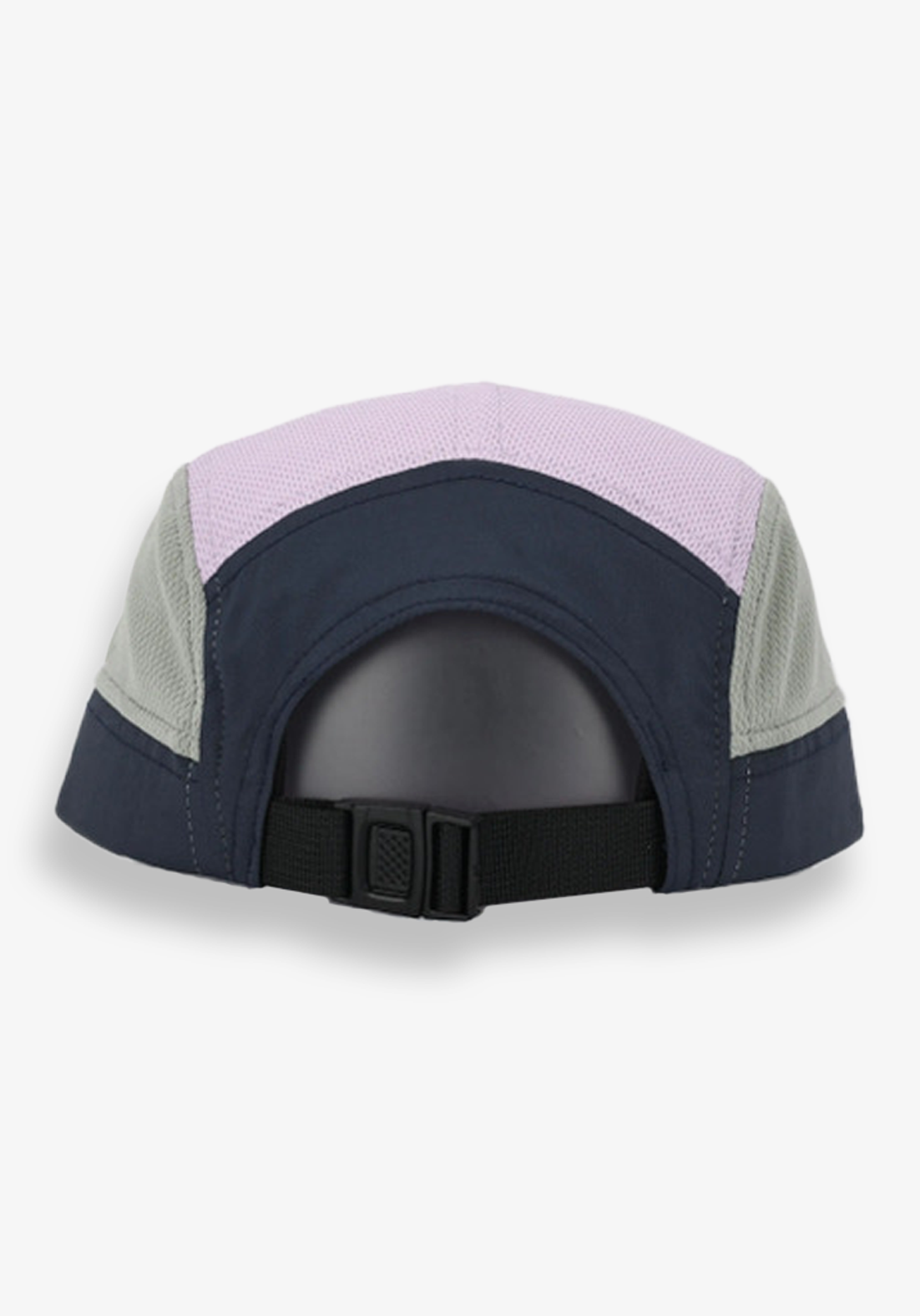 Back view of the Layer Running Cap in navy and lilac with adjustable strap for secure fit
