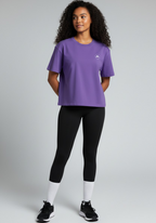 Layer Women’s FTR boxy graphic tee purple front angled view relaxed boxy fit