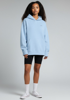 Womens oversized Layer Reset Hoodie in Arctic Mist blue shown from the front with relaxed fit and kangaroo pocket.