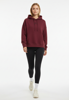 Front view of Layer Love Your Run hoodie in burgundy with Love Your Run message