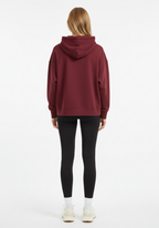 Back view of Layer Love Your Run hoodie in burgundy with relaxed silhouette