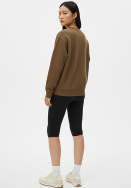 Layer Love Your Run Women's sweatshirt in mocha, rear three-quarter view
