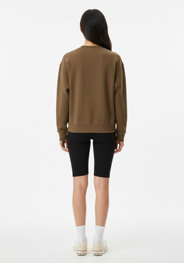 Layer Love Your Run Women's sweatshirt in mocha, back view on model
