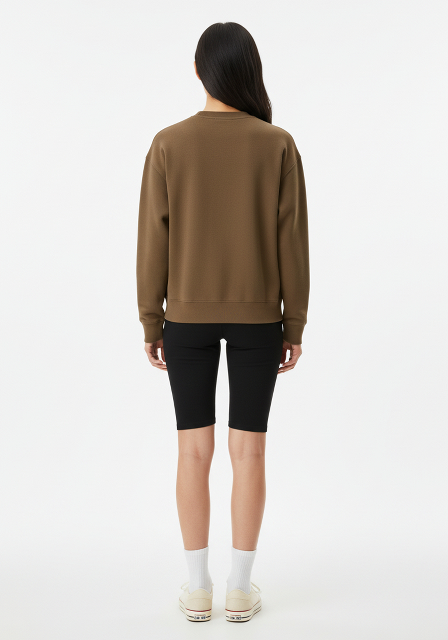 Layer Love Your Run Women's sweatshirt in mocha, back view on model
