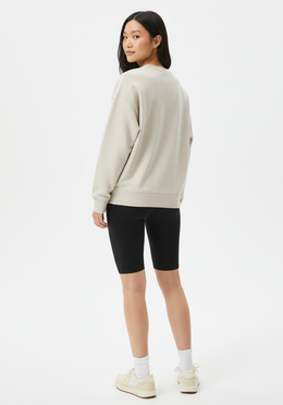 Layer Love Your Run Women's sweatshirt in warm grey, back angled view
