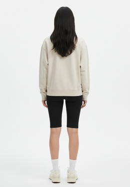 Layer Love Your Run Women's sweatshirt in warm grey, rear view on model
