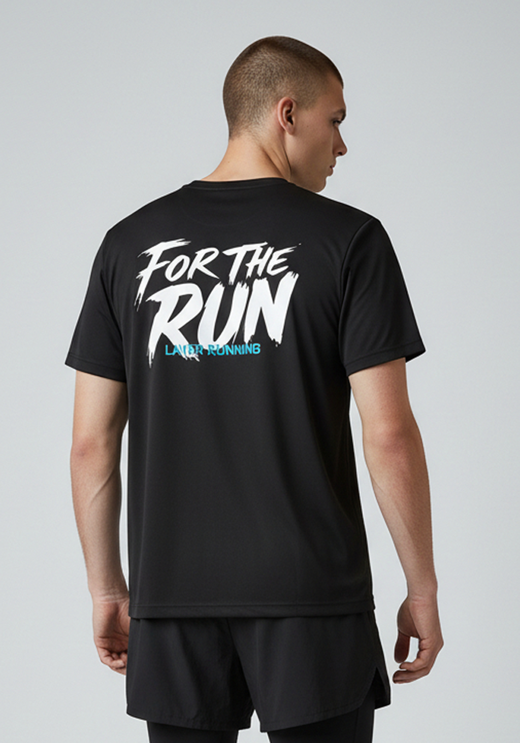 Men’s black Layer FTR graphic running tee back view showing For The Run graphic