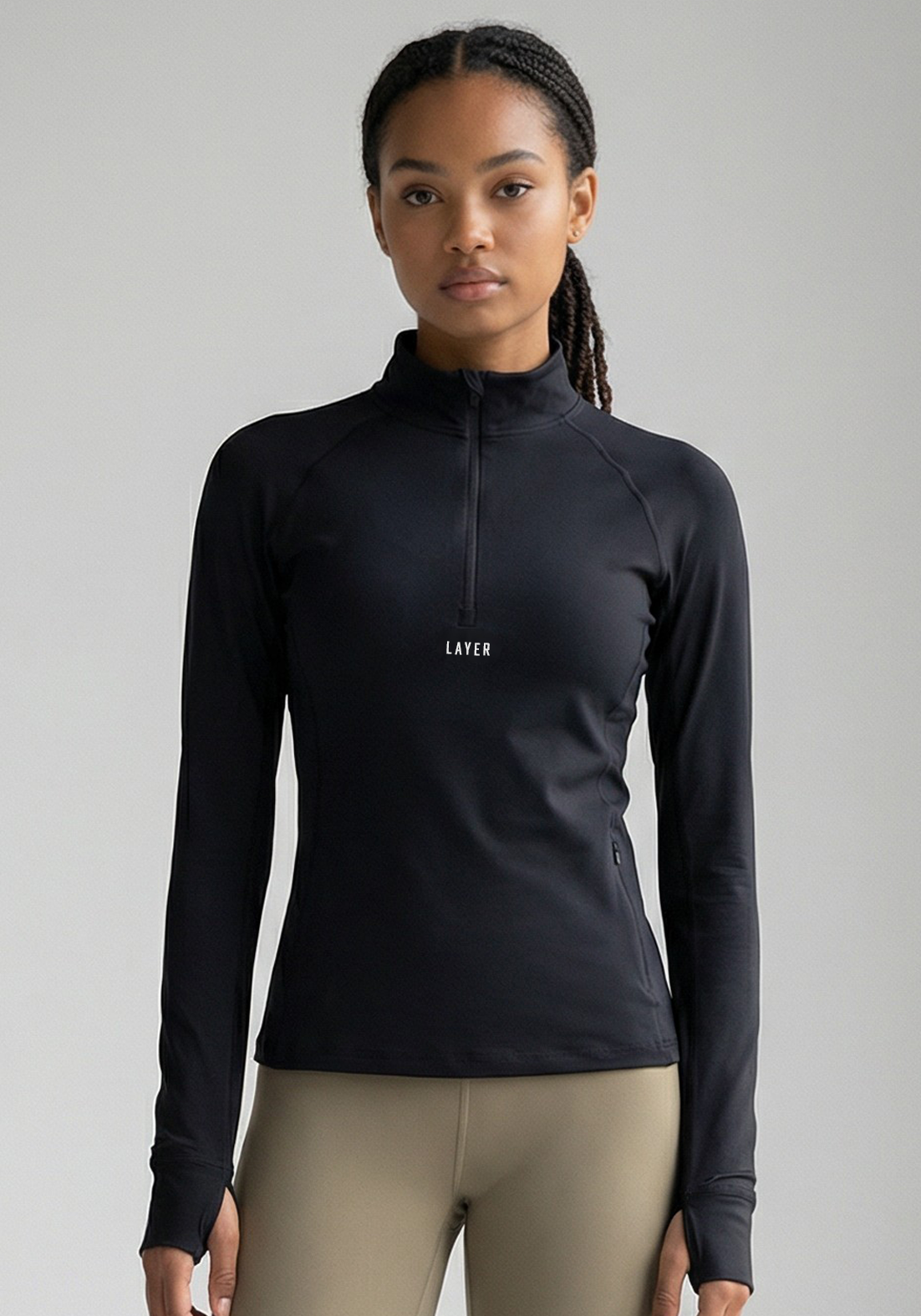 Layer Training 1/4 Zip in black, front view
