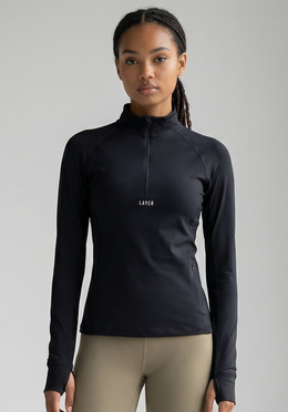 Layer Training 1/4 Zip in black, front view
