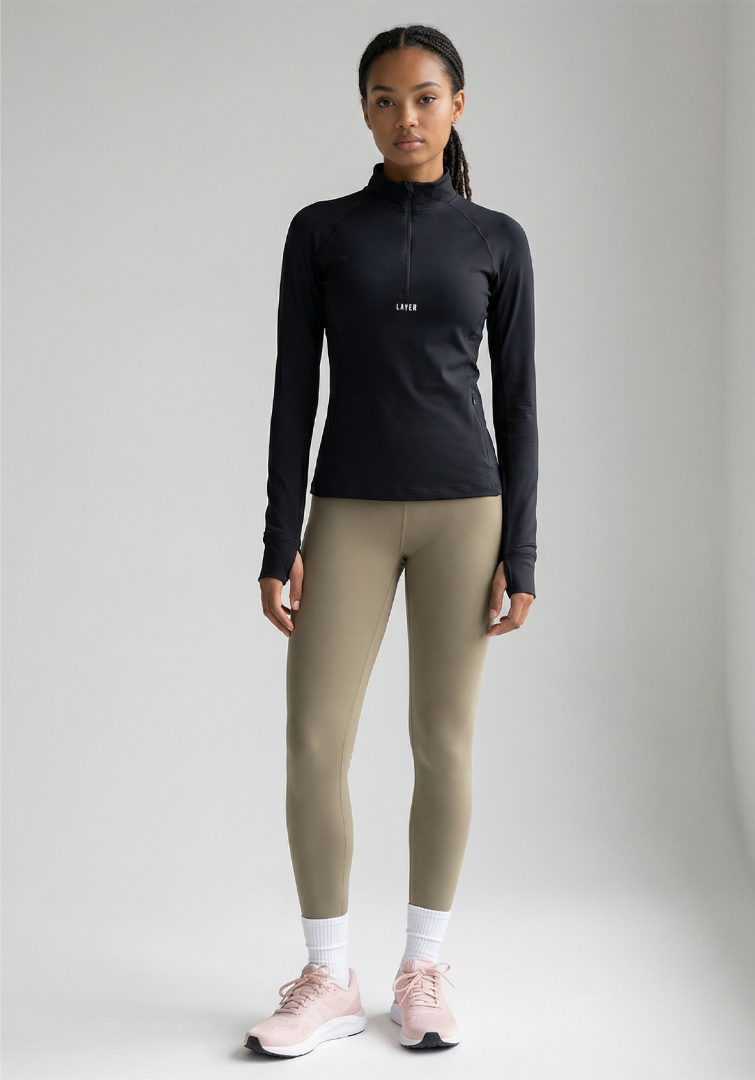 Layer Training 1/4 Zip in black, front full view
