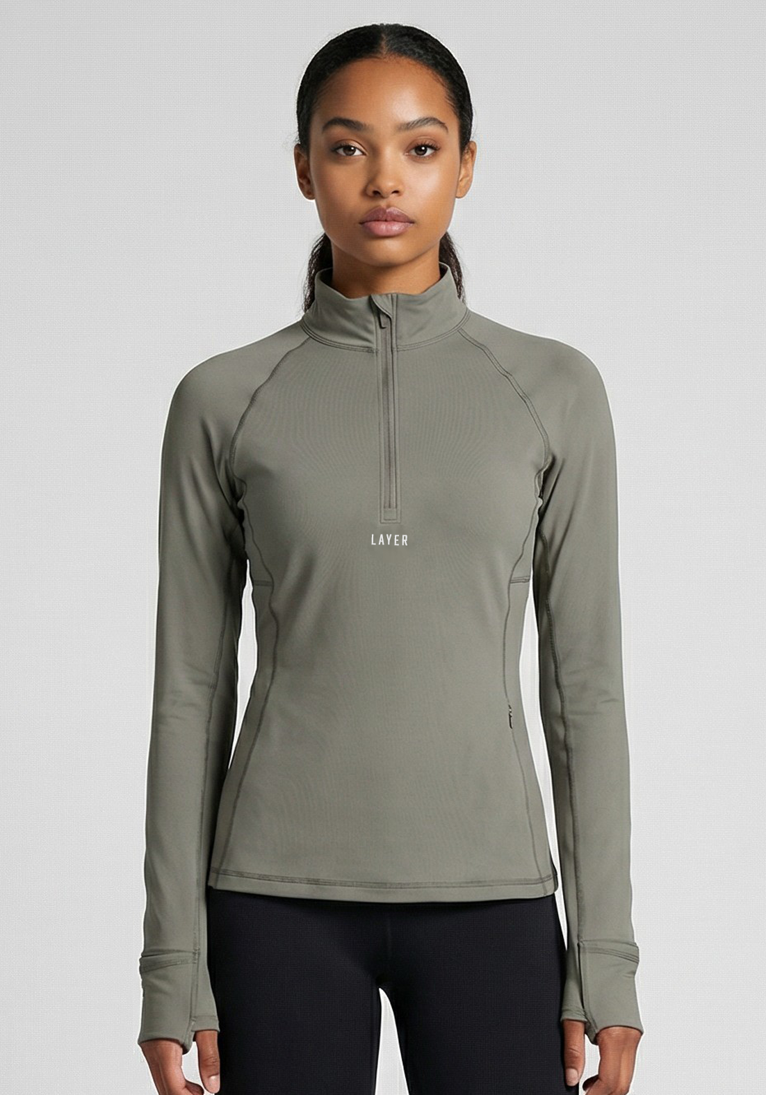 Layer Training 1/4 Zip in Khaki, front view
