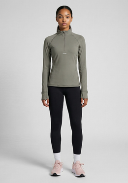 Layer Training 1/4 Zip in Khaki, full front view
