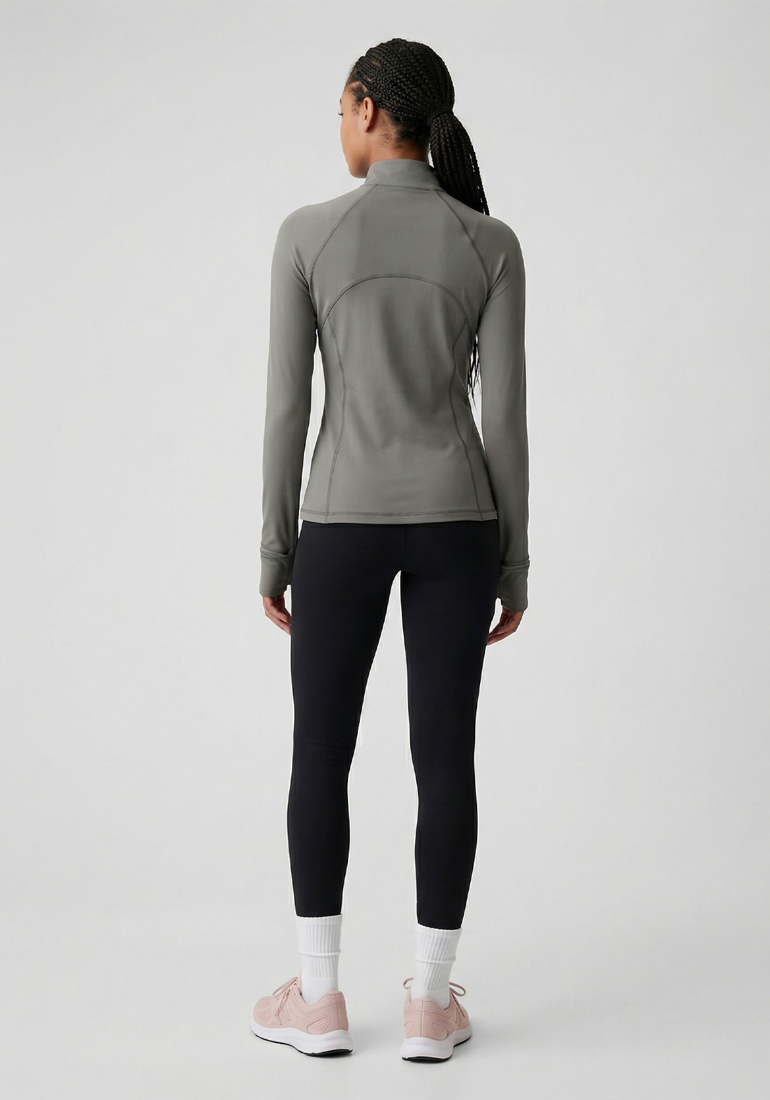 Layer Training 1/4 Zip in Khaki, full back view
