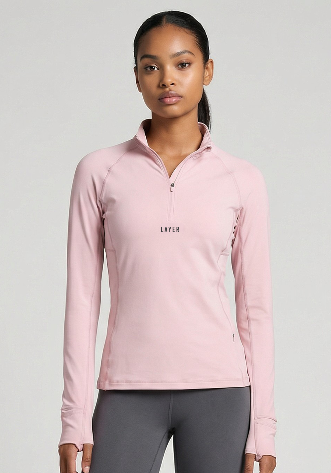 Layer Training 1/4 Zip in Soft Pink, front view
