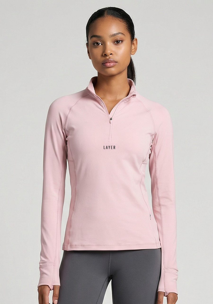 Layer Training 1/4 Zip in Soft Pink, front view
