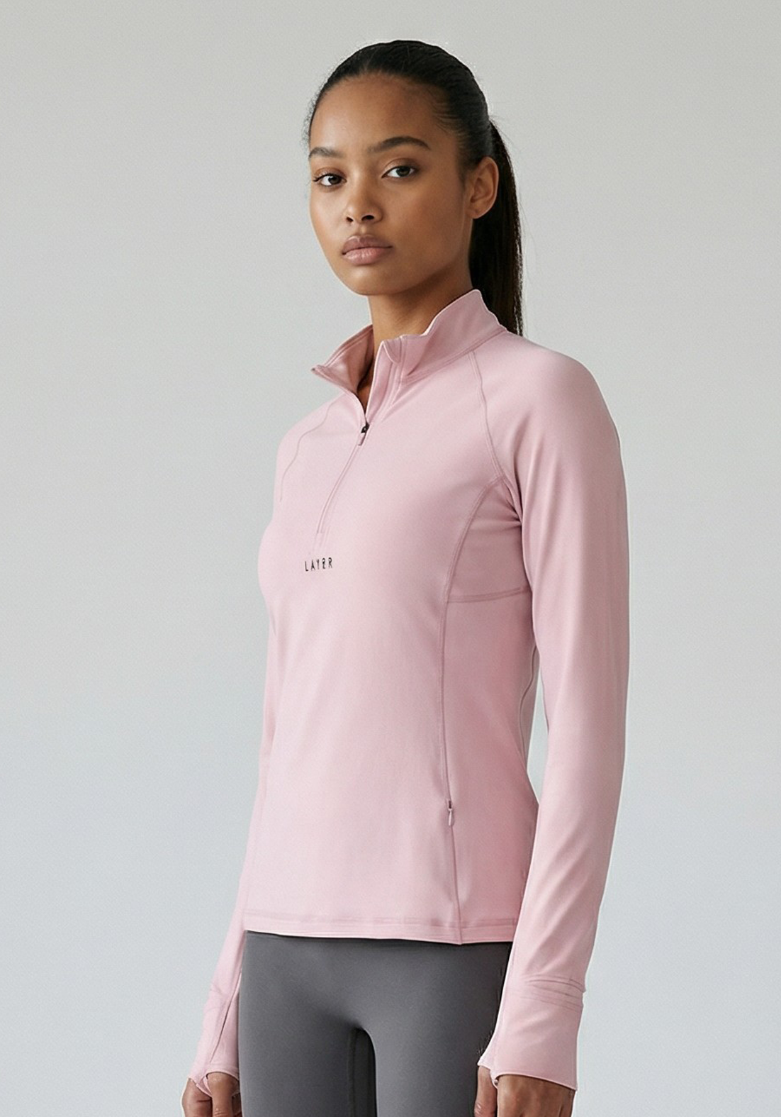 Layer Training 1/4 Zip in Soft Pink, side view
