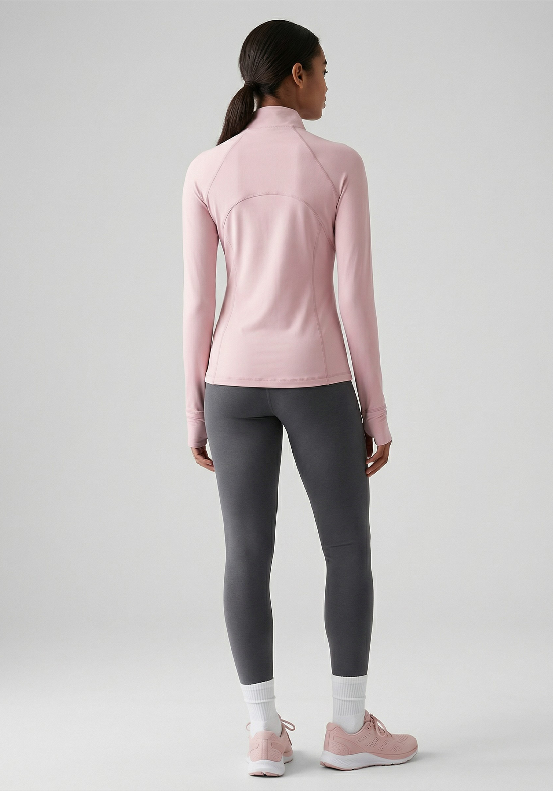 Layer Training 1/4 Zip in Soft Pink, full back view
