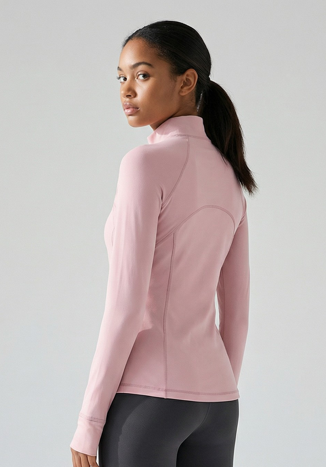 Layer Training 1/4 Zip in Soft Pink, back detail view
