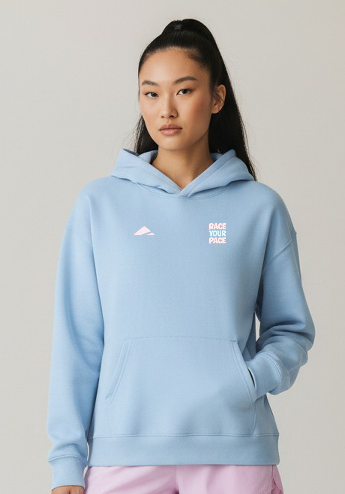 Layer Race Your Pace Run Club Hoodie in Sky Blue, front view

