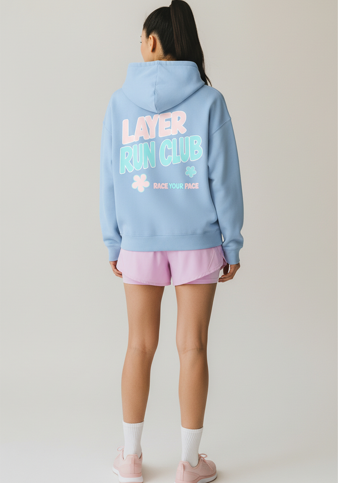 Layer Race Your Pace Run Club Hoodie in Sky Blue, back detail view
