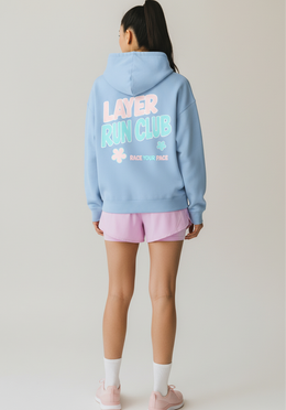 Layer Race Your Pace Run Club Hoodie in Sky Blue, back detail view
