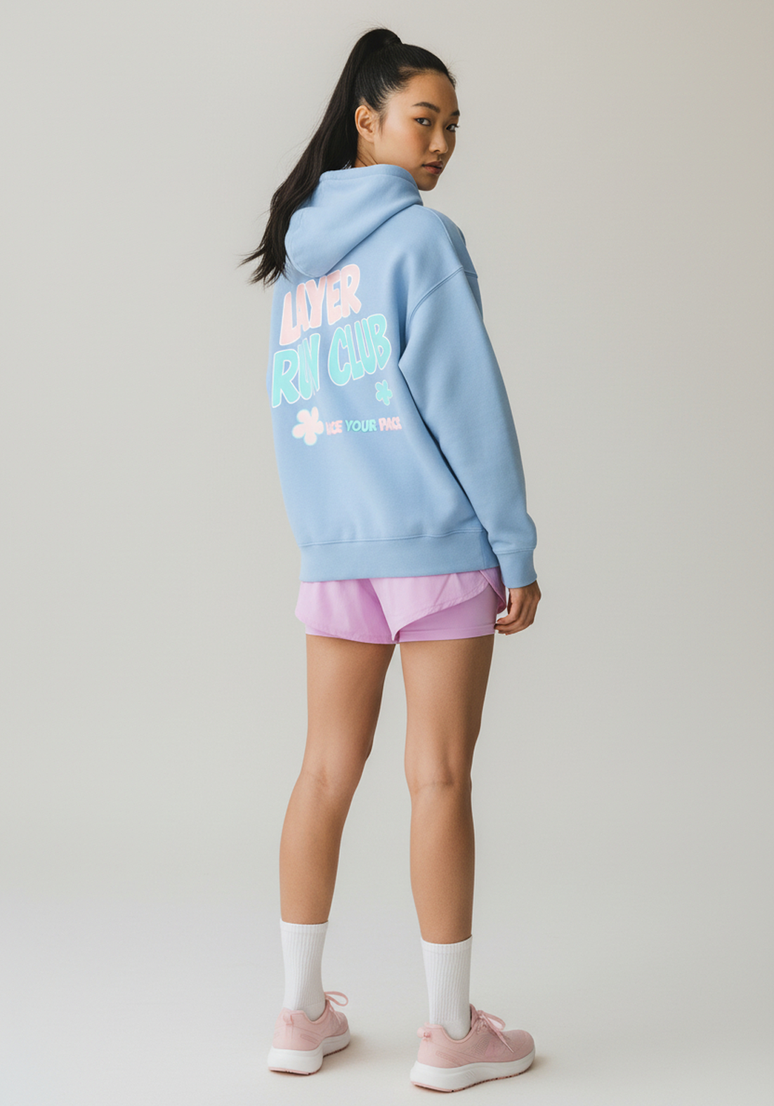Layer Race Your Pace Run Club Hoodie in Sky Blue, side view
