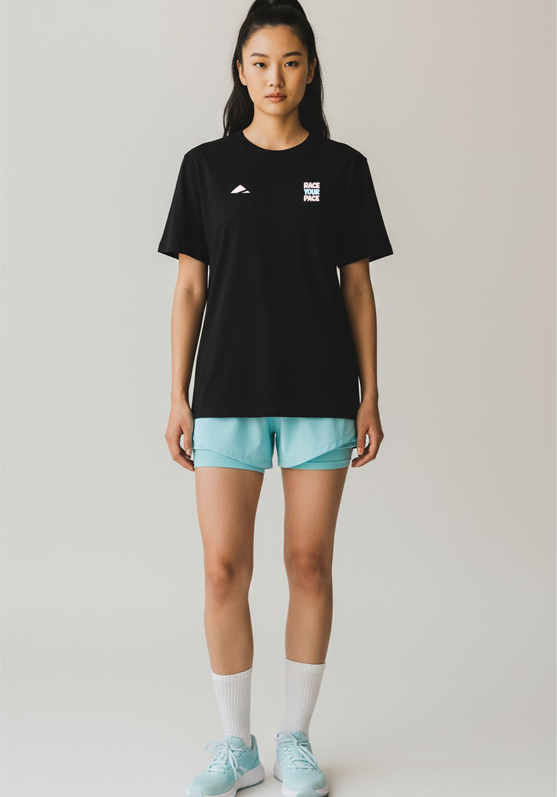 Layer Race Your Pace Run Club Tee in black, side view
