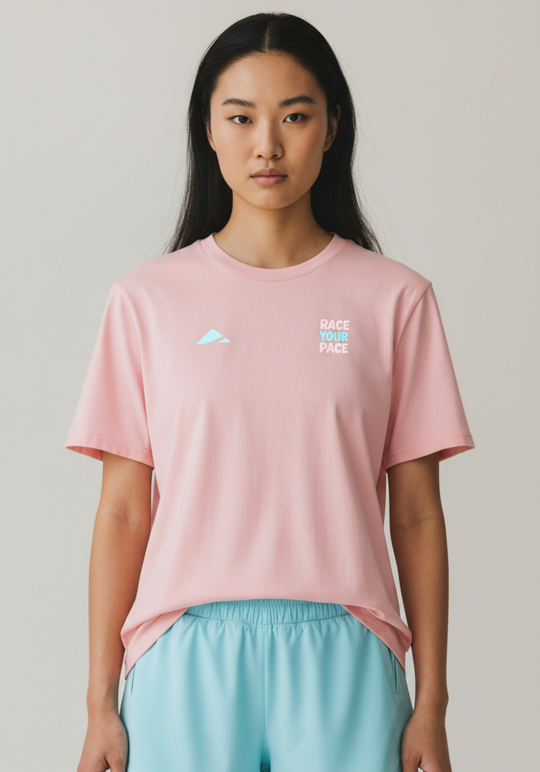 Layer Race Your Pace Run Club Tee in Soft Pink, front view

