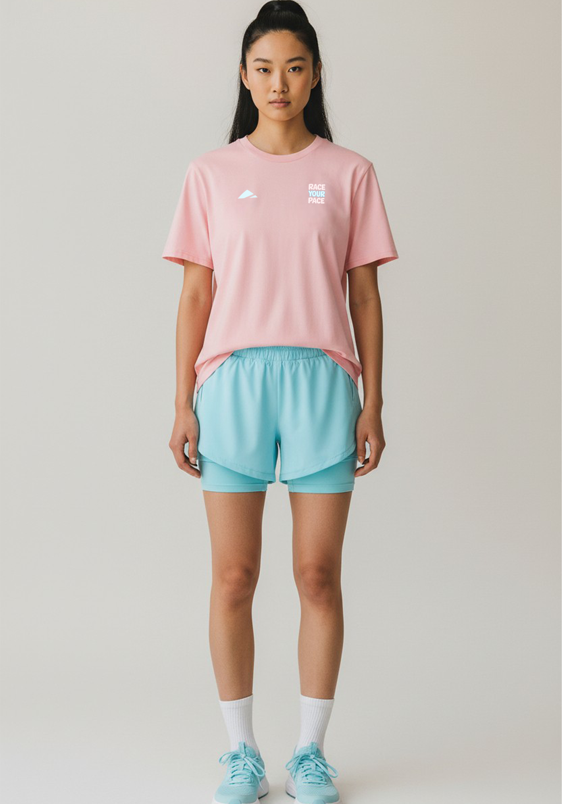 Layer Race Your Pace Run Club Tee in Soft Pink, full front view
