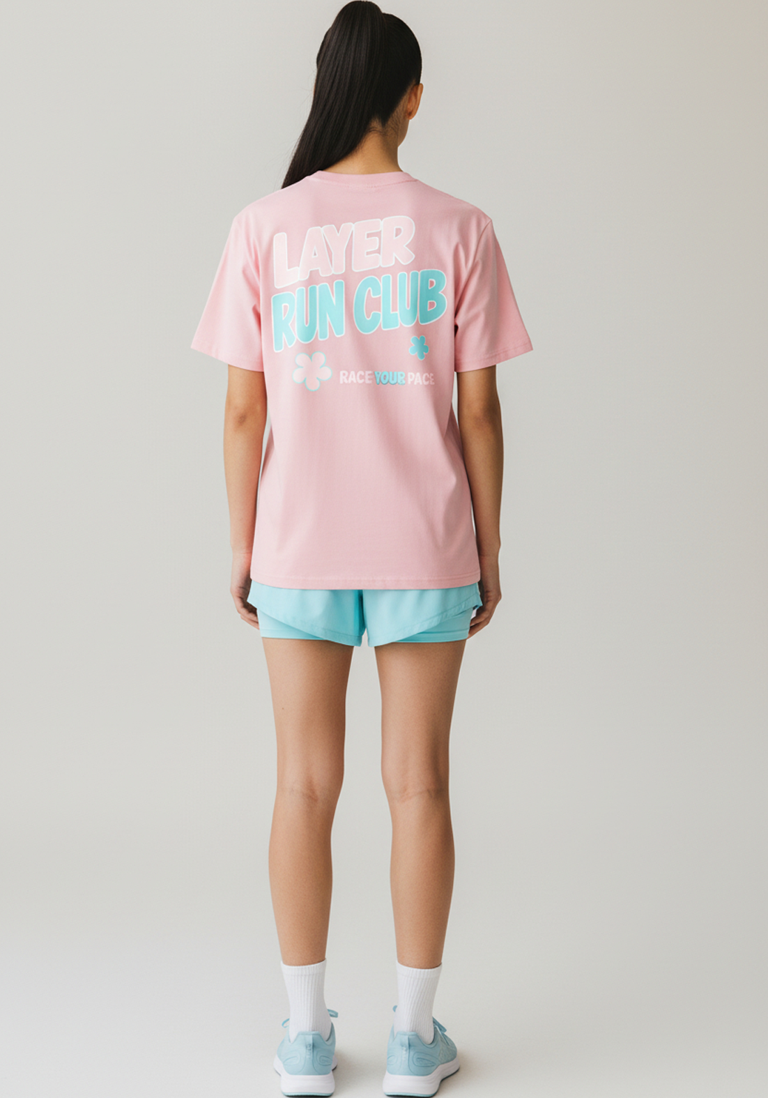 Layer Race Your Pace Run Club Tee in Soft Pink, full back view