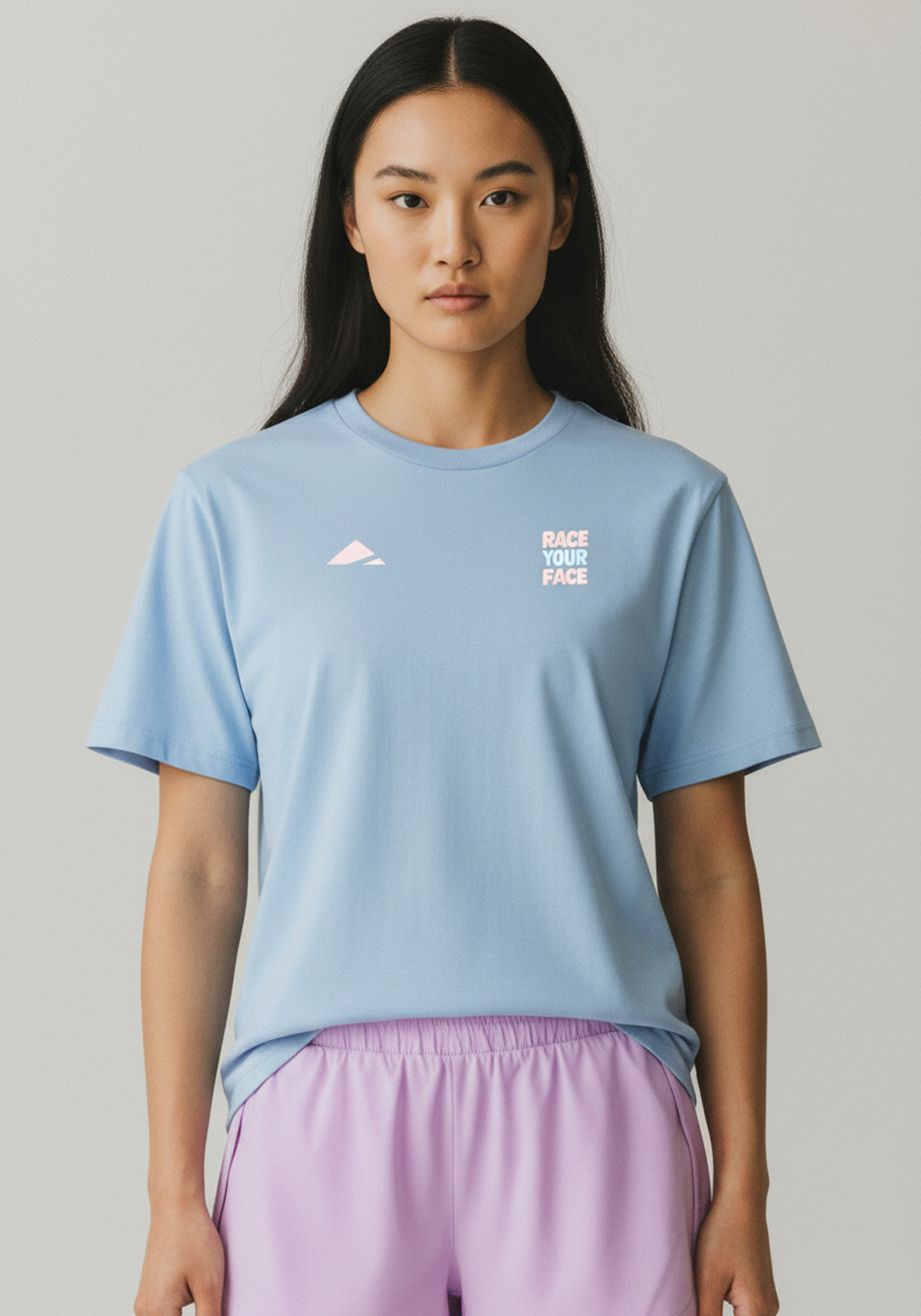 Layer Race Your Pace Run Club Tee in Sky Blue, front view
