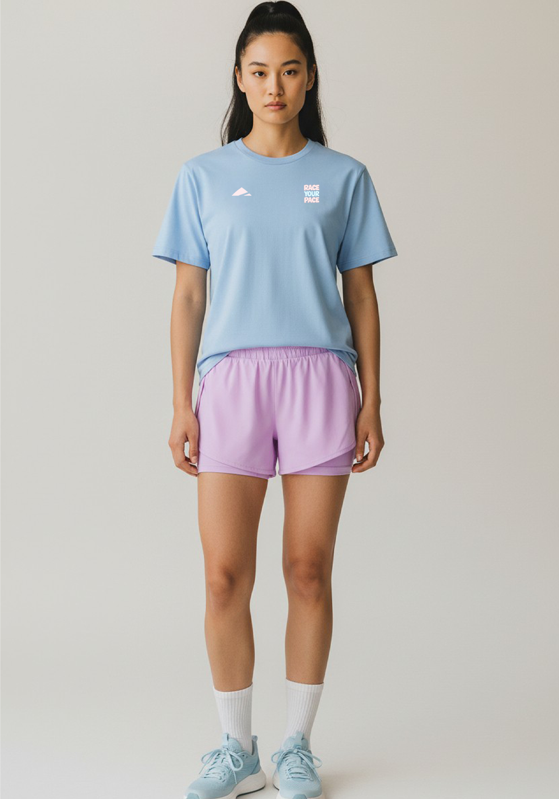 Layer Race Your Pace Run Club Tee in Sky Blue, full front view
