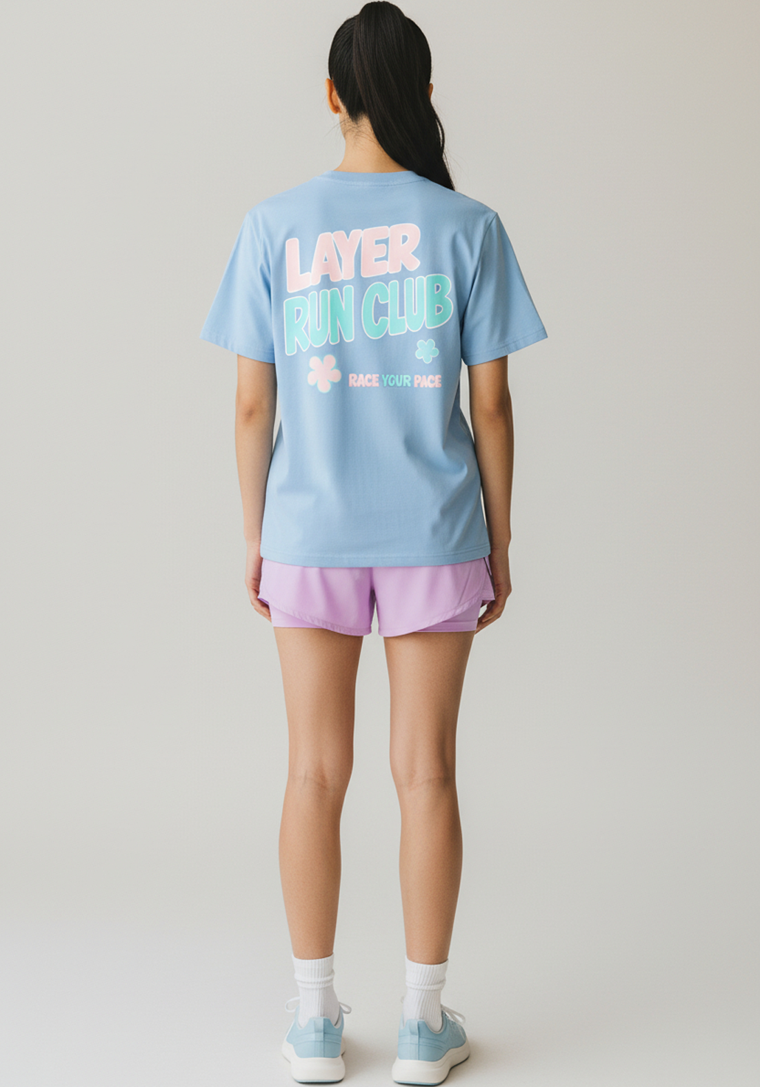 Layer Race Your Pace Run Club Tee in Sky Blue, full back view
