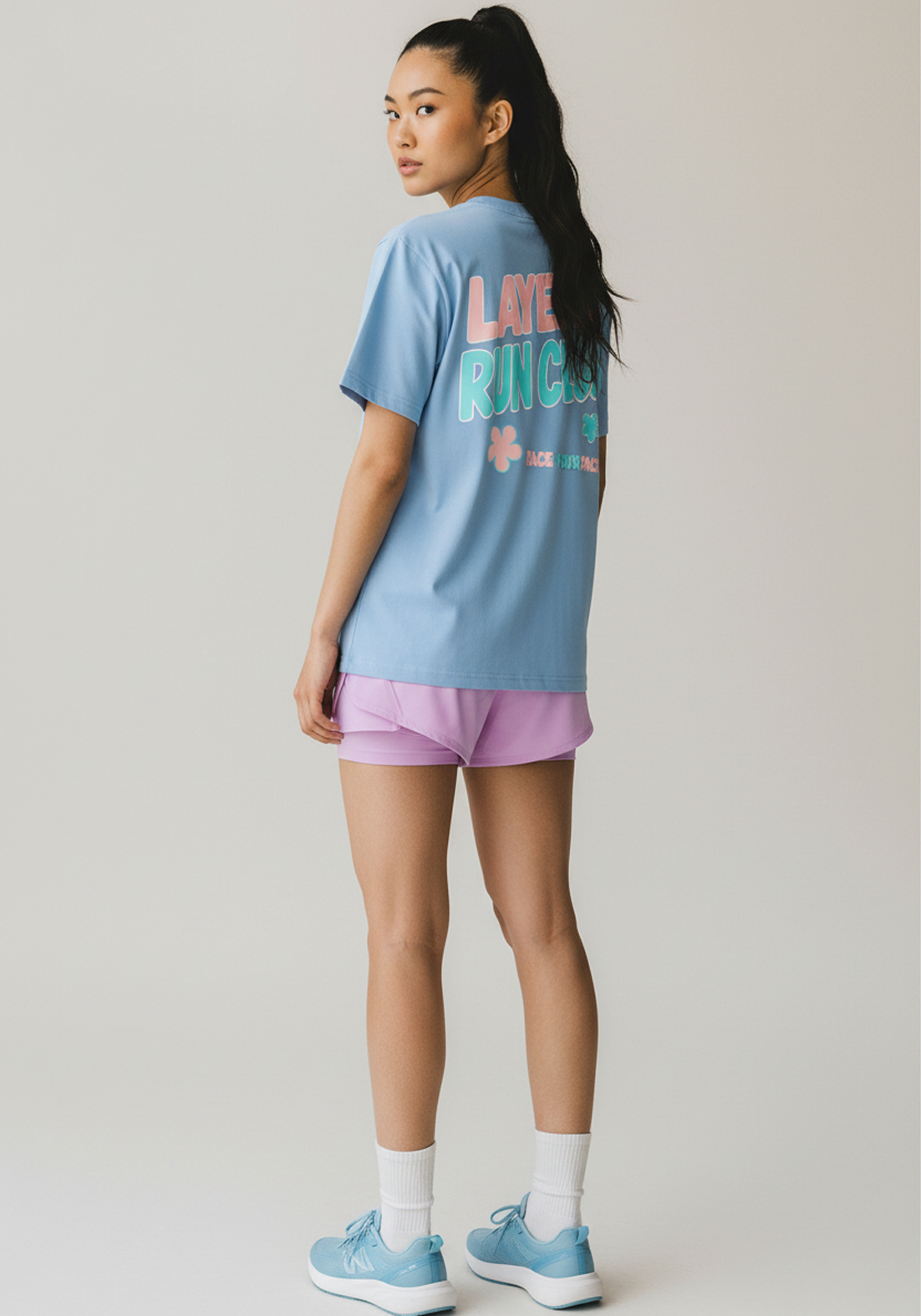 Layer Race Your Pace Run Club Tee in Sky Blue, side view
