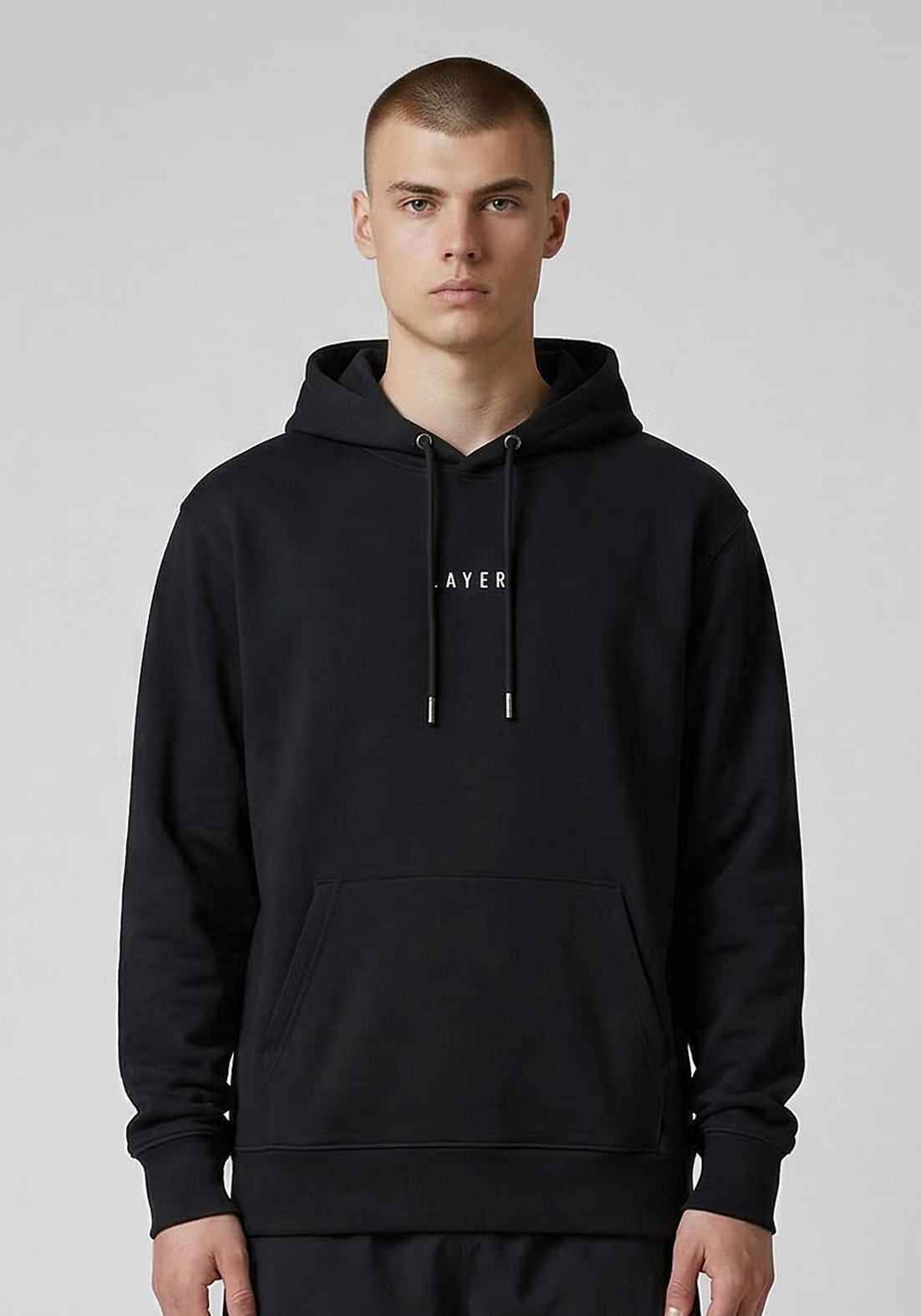 Layer Race Your Pace Symbol Hoodie in Black, front view
