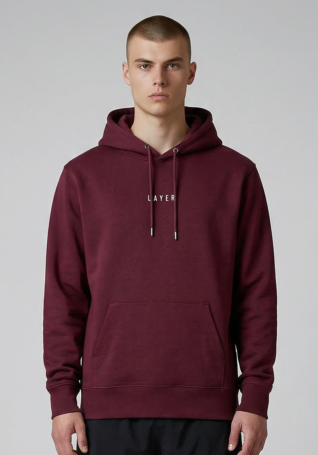 Layer Race Your Pace Symbol Hoodie in Plum, front view
