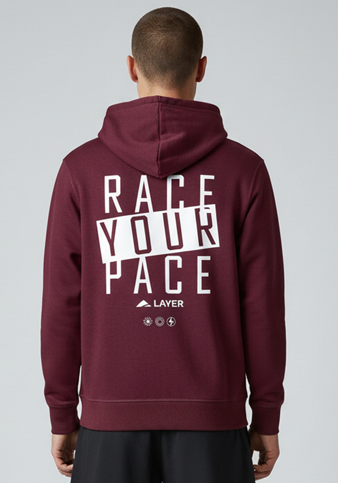 Layer Race Your Pace Symbol Hoodie in Plum, back view
