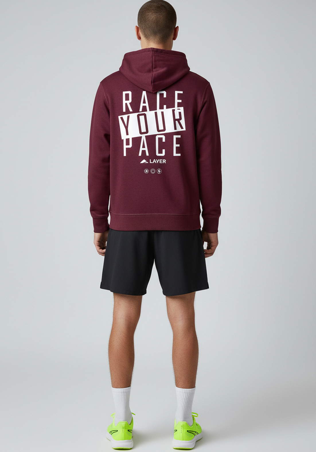 Layer Race Your Pace Symbol Hoodie in Plum, full back view
