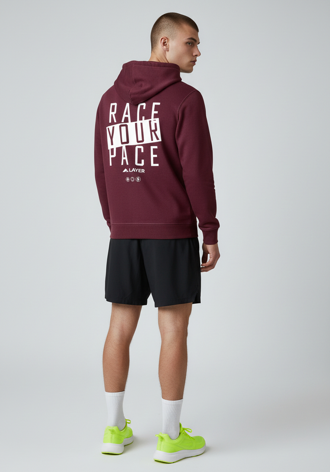 Layer Race Your Pace Symbol Hoodie in Plum, side view

