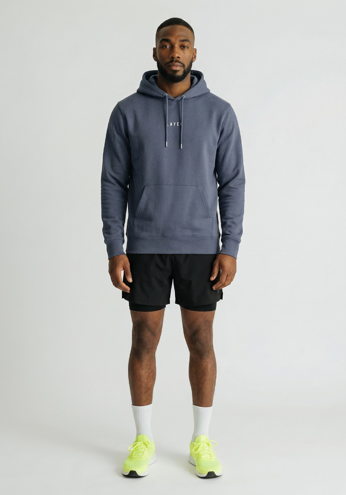 Layer Race Your Pace Symbol Hoodie in Storm, full front view
