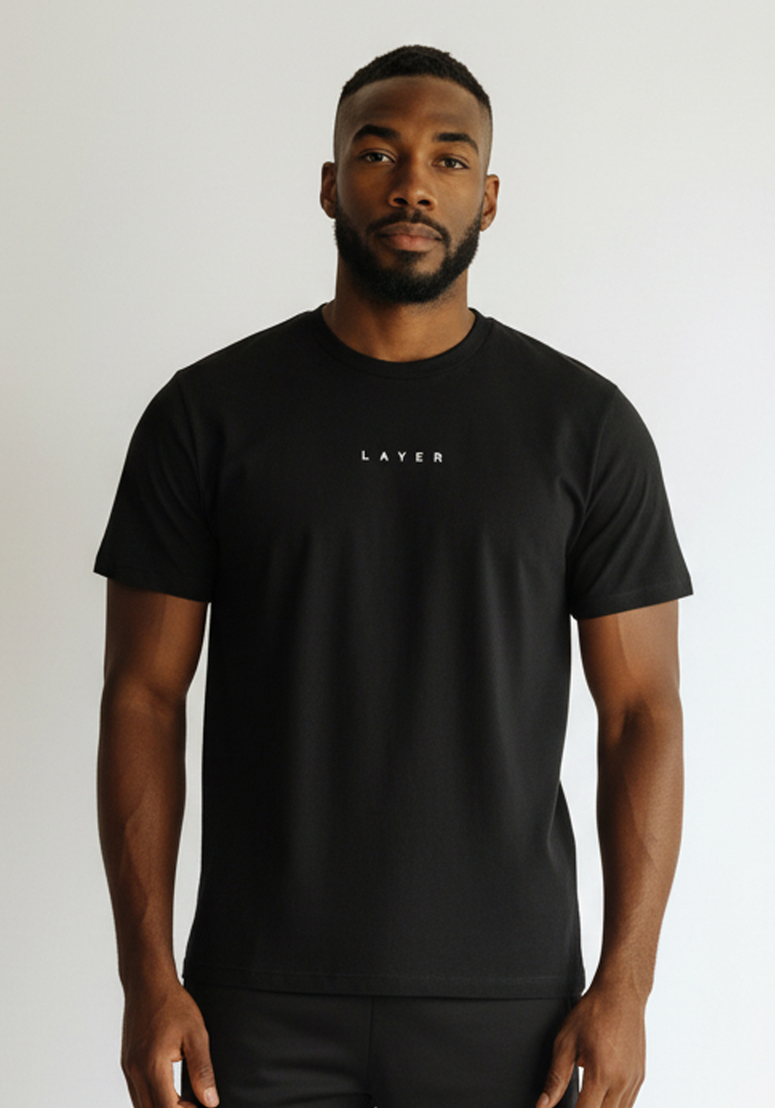 Layer Race Your Pace Symbol Tee in Black, front view
