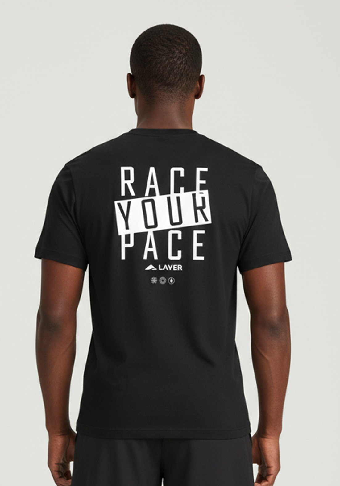 Layer Race Your Pace Symbol Tee in Black, back view

