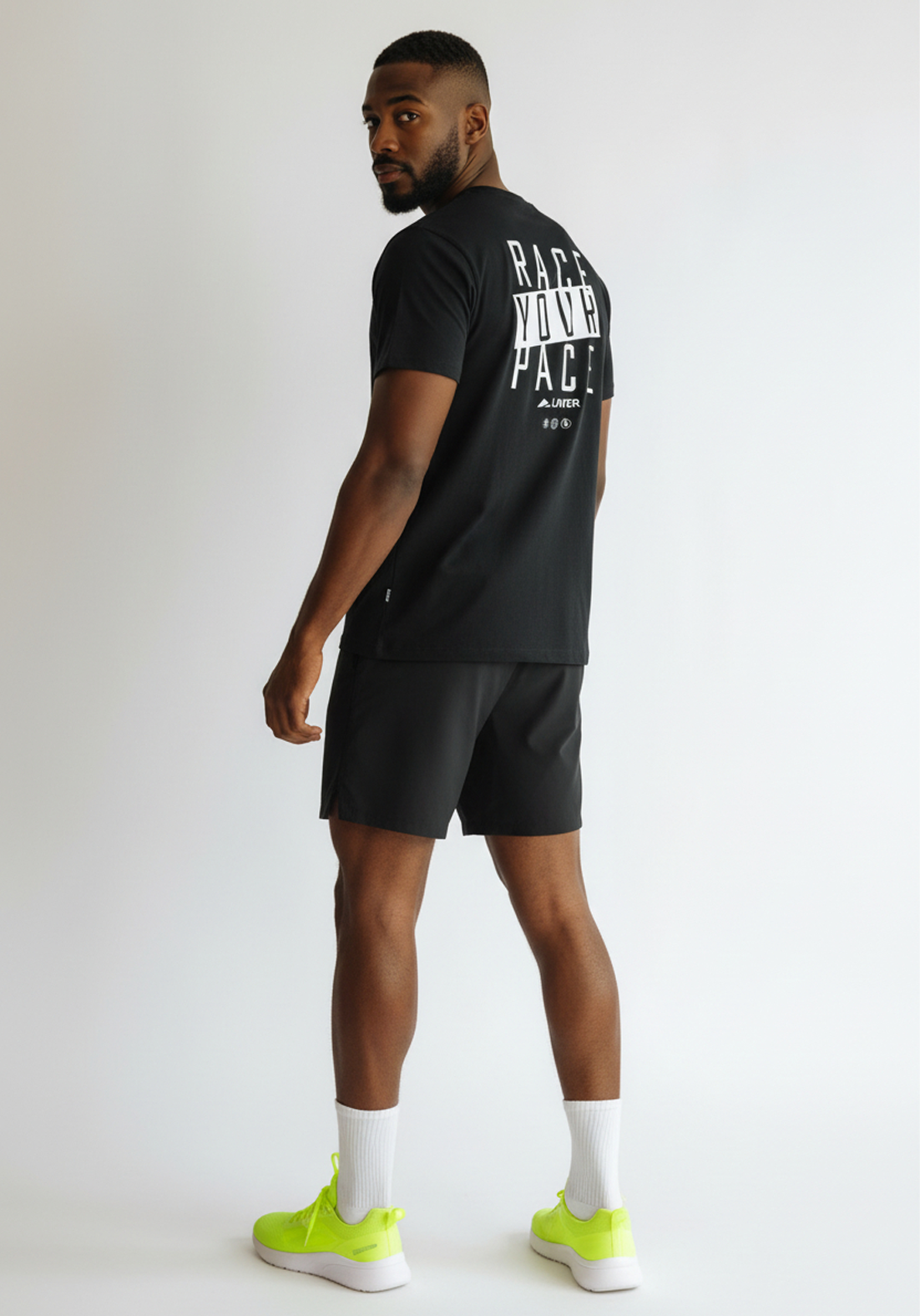 Layer Race Your Pace Symbol Tee in Black, side view
