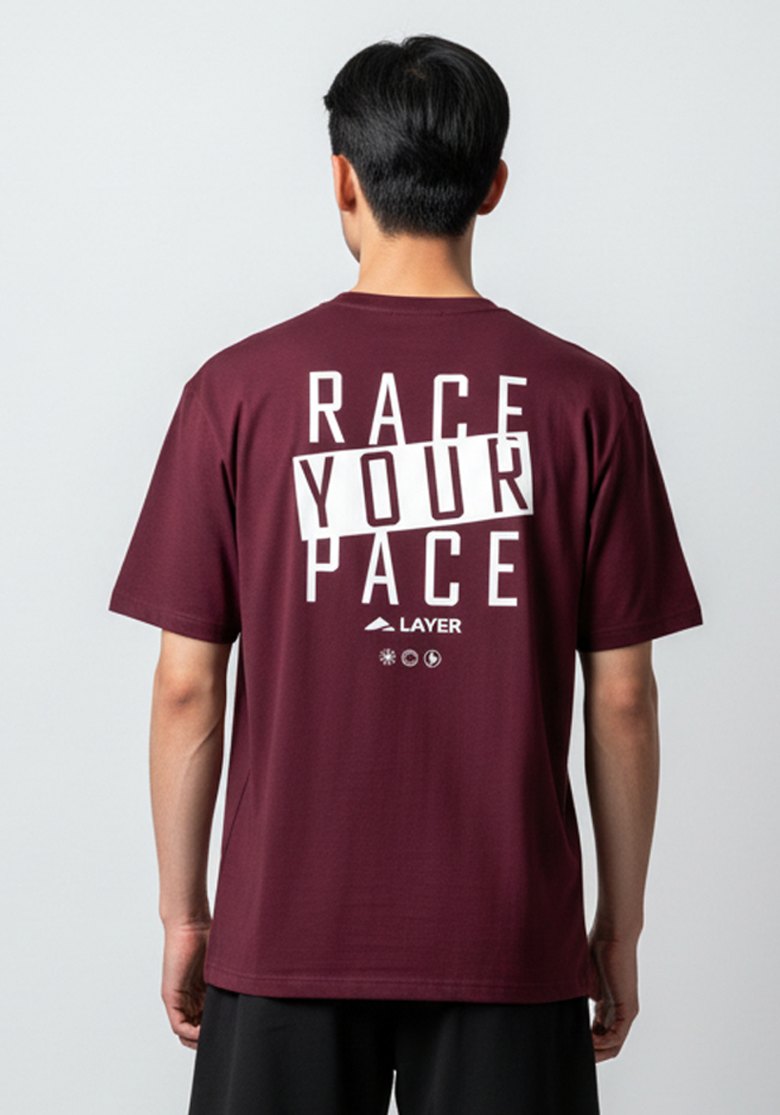 Layer Race Your Pace Symbol Tee in Plum, back view
