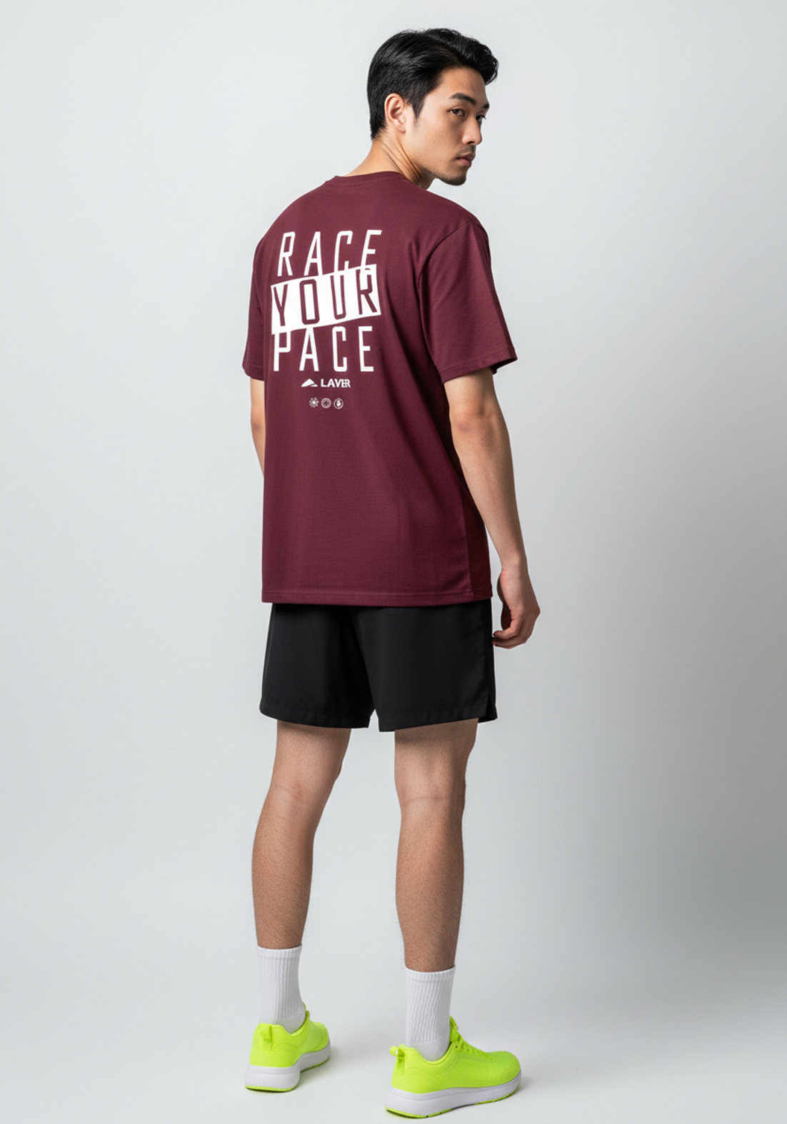 Layer Race Your Pace Symbol Tee in Plum, side view
