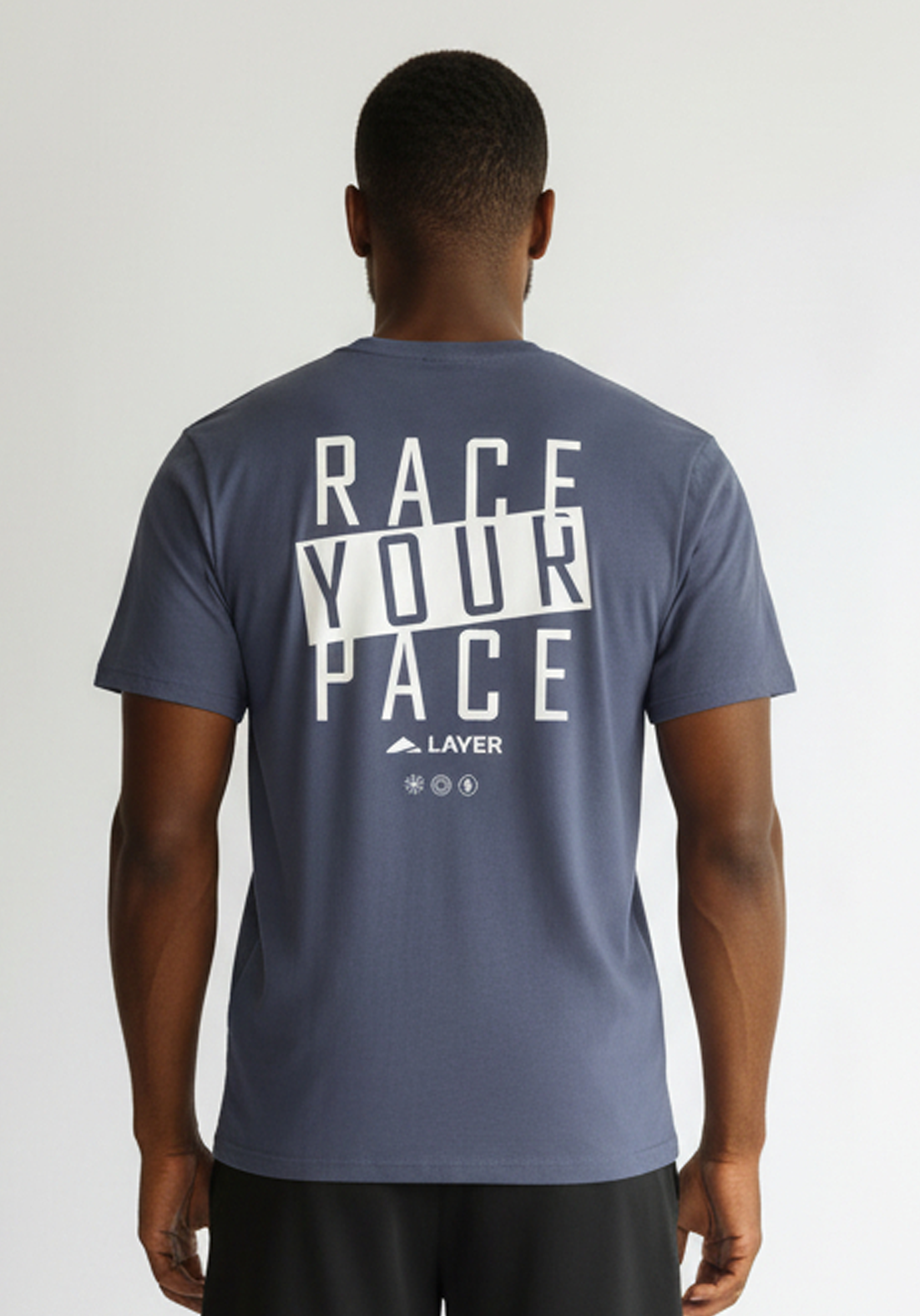 Layer Race Your Pace Symbol Tee in Storm, back view
